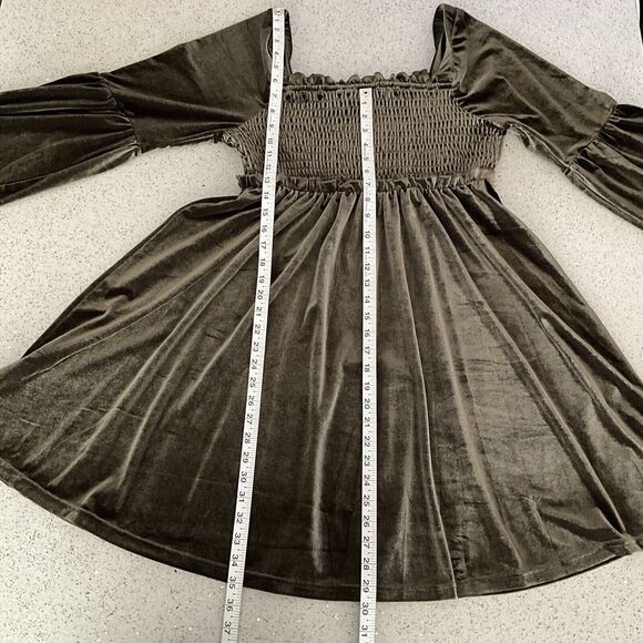 Miss Me Olive Green Velvet Embroidered Bodice Bell Sleeve Mini L - Picture 9 of 12